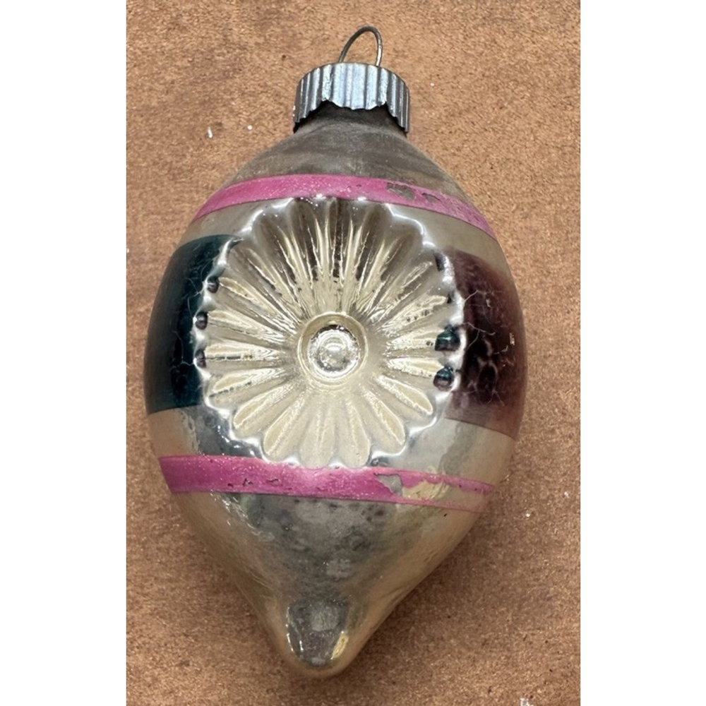 Vntg Shiny Brite Christmas Ornaments Bell Pink Stripe - Picture 4 of 4